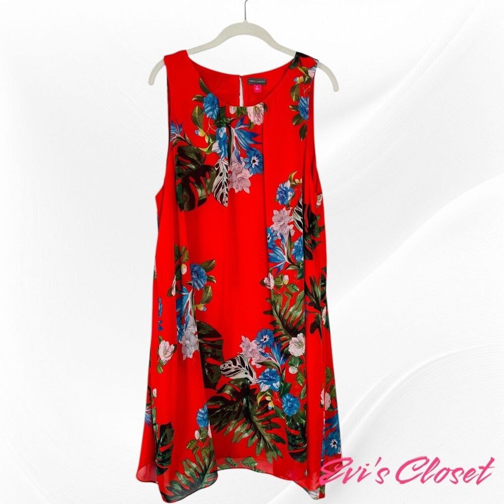 VINCE CAMUTO Woman Dress Sz XL Tropical Layered Top Chiffon Attached Camisole